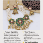 Green and magenta floral kundan choker necklace set with pearl beads and jhumka earrings – Indian bridal jewellery for festive occasions
